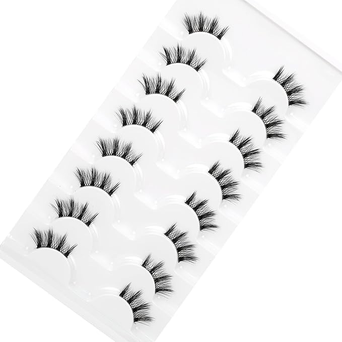 Natural Half Lashes Strips for Nude Makeup Spiky Short Doe-Eye Asian Eyelash Falsies 8 Pairs 3/4 Band Wispy Small Accent Lashes Fairy Wispies Cat Eye Clusters Faux Mink Extensions Fake Eyelashes