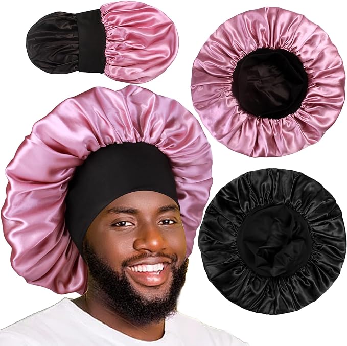 2pcs Bonnets for Men, Double Layer Hair Bonnet Satin Bonnet for Women Curly Hair Braids