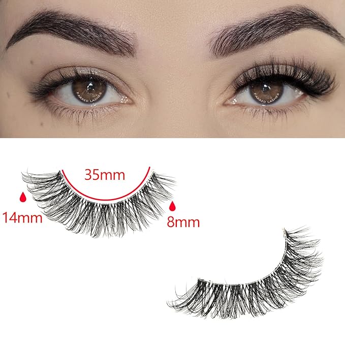 FARRED Natural False Eyelashes Cat Eye Lashes Strips Invisible Band Fake Mink Strip Lash Wispy Thin Clear Band Cateye Eye Lash Pack Full Volume Medium Length 8-14 mm Short Wispies Pestañas Postizas
