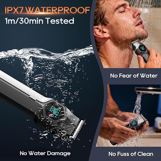 Beard Trimmer for Men, Magnetic Snap-on Replacement Heads & Charging Dock, IPX7 Waterproof Cordless Hair Clippers, Mens Grooming Kits for Mustache/Body/Face/Ear/Nose, Gray