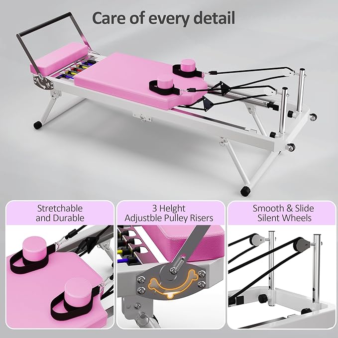 Pilates Reformer Machine, Foldable Pilates Equipment for Home Use and Gym Workout, Adjustable Resistance, 330 lbs Weight Capacity, for Advanced and Beginners Users