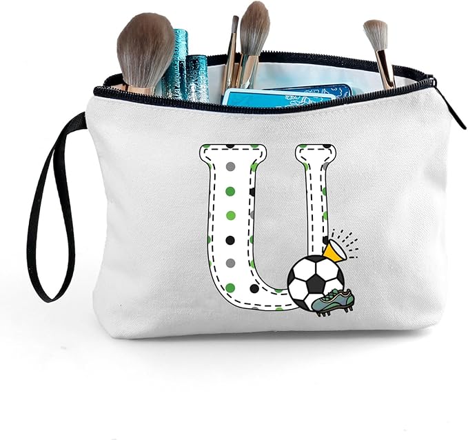 ARIOSEY Soccer Gifts Personalized Soccer Ball Cosmetic Bag for Purse Birthday Inspirational Gifts for Girls Women Team Coach Mom Stuff Travel Organizer-U