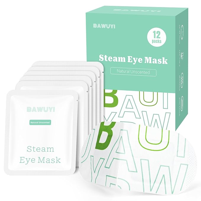 BAWUYI 12 Packs Self Heating Eye Masks for Dry Eyes Disposable Heated Eye Mask Warm Compress Sleep Mask Stress Relief Travel Ready Relaxation Unscented