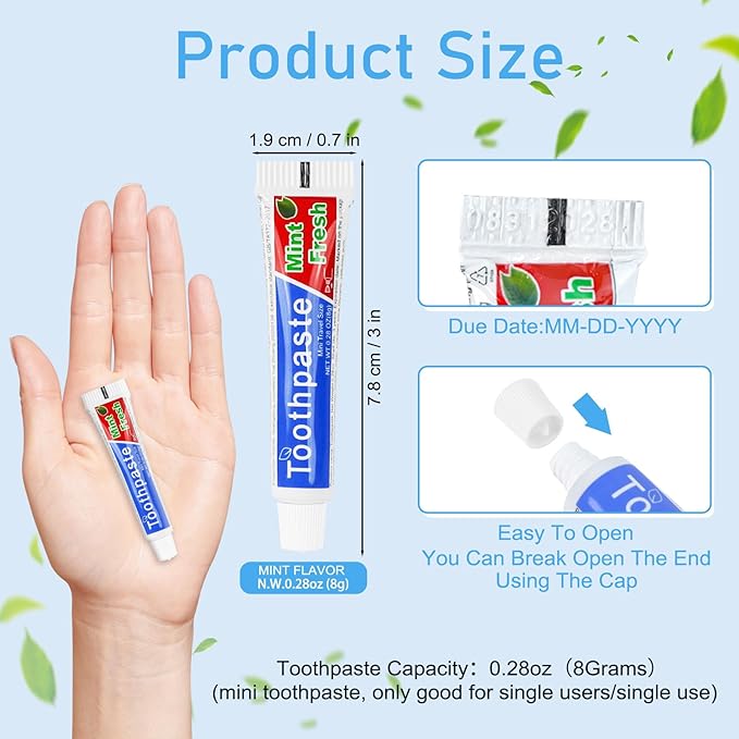 0.28 oz Small Travel Size Toothpast Bulk - Pack of 30,Disposable Mint Flavor 0.8x3.14 inches Single Use Mini Toothpaste for Hotel,Camping,Homeless,Charity,Guests,Office,Vacation