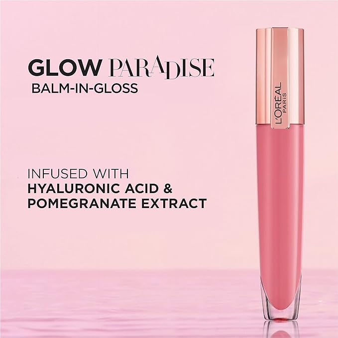 L'Oreal Paris Glow Paradise Hydrating Tinted Lip Balm-in-Gloss with Pomegranate Extract & Hyaluronic Acid, Ultra-Gentle, Non-Sticky Formula, Blissful Blush, 0.23 fl oz