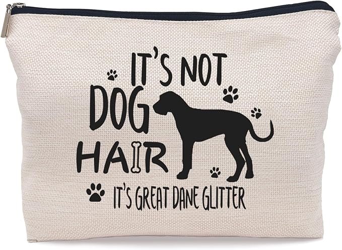 Lacosu It's Not Dog Hair It's Great Dane Glitter Makeup Bag,Funny Great Dane Cosmetic Makeup Bag for Dog Lovers Women Girls,Great Dane Mom Birthday Christmas Valentine's Day Gift Makeup Bag