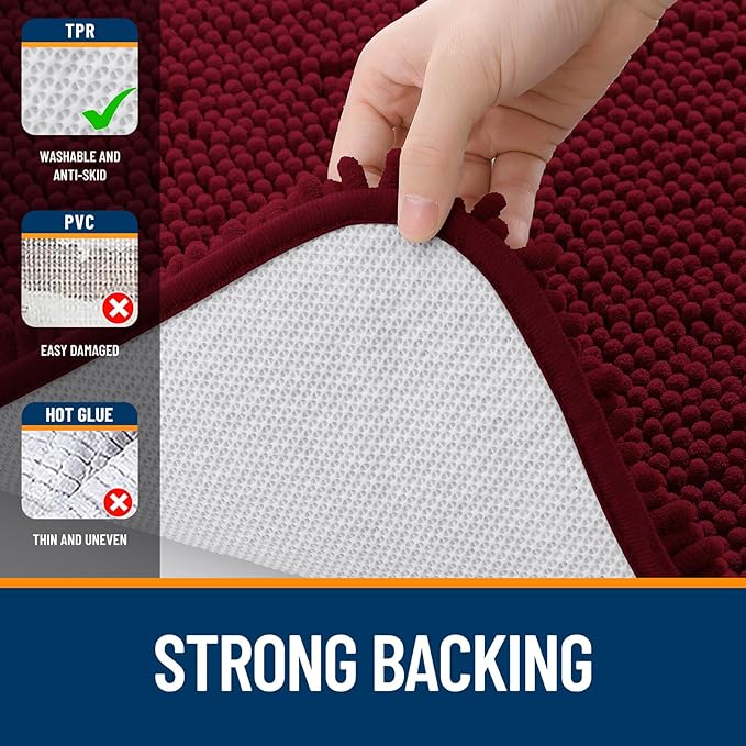 OLANLY Bathroom Rugs 30x20, Extra Soft Absorbent Chenille Bath Rugs, Rubber Backing Quick Dry, Machine Washable Bath Mats for Bathroom Floor, Tub and Shower, Home Decor Accessories, Burgundy