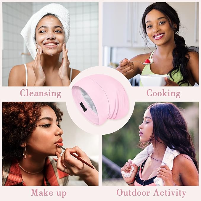 Fittia Satin Hair Bonnet for Sleeping, Silky No Frizzy for Curls Care, Adjustable Strap for Non-Slip, Dreadlocks Cap for Women&Men Pink