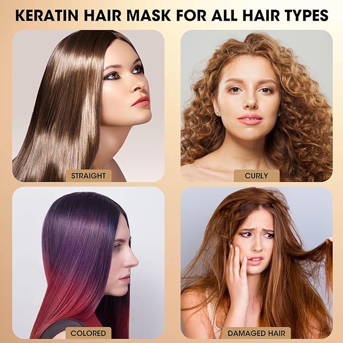 Keratin Hair Mask Deep Conditioner - Argan Oil & Protein Repair for Dry Damaged Hair - Long Lasting Microcapsule Fragrance - Hydrating Treatment for Frizz Control, 17.5 Oz (500ml)