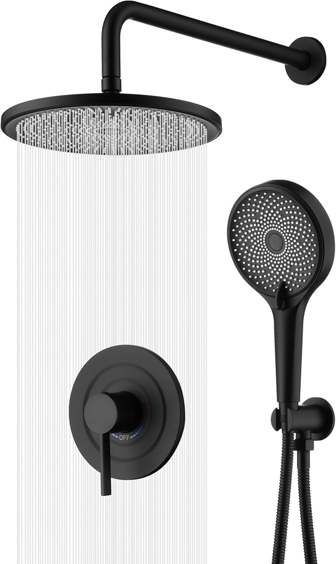 sumerain Matte Black Concealed Shower Faucet Set, Rain Shower System with 10 Inch Shower Head,Shower Fixtures with Handheld Spray Included Valve and Trim Kit