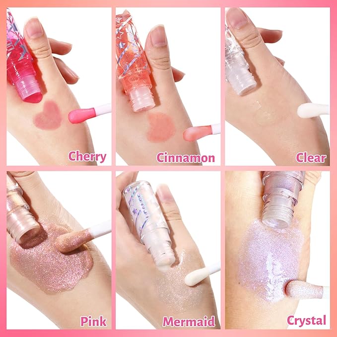 UCANBE 3 Color Hydrating Lip Glow Oil - Natural Plumping Lip Oil (Clear/Cinnamon/Cherry), Luxurious Non-Sticky Mositurizing Lip Top Gloss for All-Day Wear and Comfort…