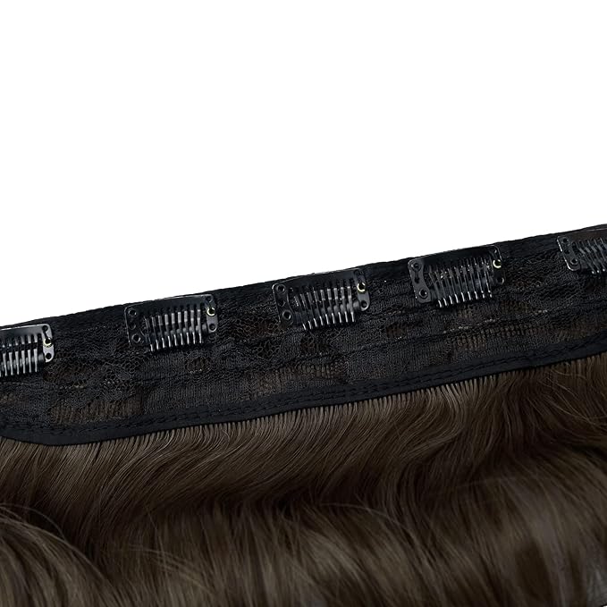 REECHO 20" 1-pack 3/4 Full Head Curly Wave Clips in on Synthetic Hair Extensions HE008 Hair pieces for Women 5 Clips 4.5 Oz Per Piece - Ginger Brown