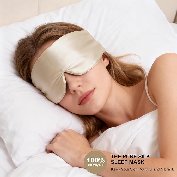 Fzxdfg Natural Silk Sleep Mask Blackout Adjustable Band Eye Masks for Travel Office Side Sleeper Women Large Size Silk Sleeping Mask Man