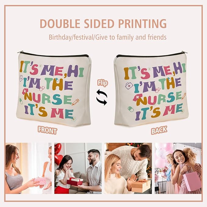 Girlly Nurse Makeup Bag: I'M THE Nurse Themed Cosmetic & Toiletry Organizer Pouch, Cute Nurse Appreciation Gifts for Womens, Girls, Teens, friends, Mom, Sister, Coworker For Travel, Parties, Birthdays