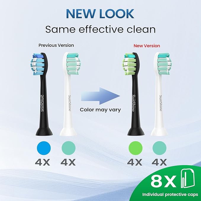 Replacement Toothbrush Heads Compatible with Philips Sonicare and More Click-on Handles 8 Pack Blackwhite