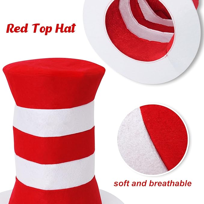 5 Pcs Hallowen Costume Accessories,Red White Striped Hats/Red Bow/White Furry/White Gloves