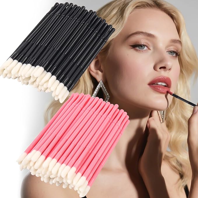 100 Pieces Disposable Lip Brushes Premium Lipstick Gloss Wands Applicator Makeup Tool Kits (Mixed 2 color)