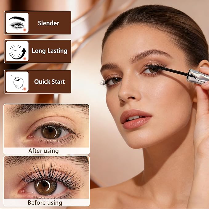 2PCS Steel Tube Eyelash Primer, Tubing Mascara, Waterproof Metal Wand Mascara, Natural and Non-smudged, Flake-Free, Clump-Free Quick-Drying for Women