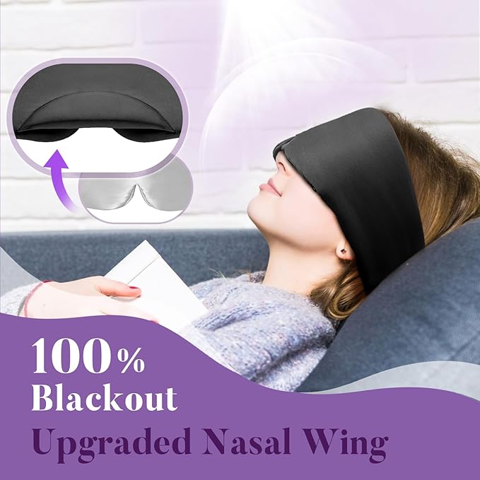 Okaydot Sleep Mask for Side Sleepers, Blackout Eye Mask with Soft & Breathable Fabric, Comfort-Fit Nose Bridge & Adjustable Strap for Women and Men (Black)