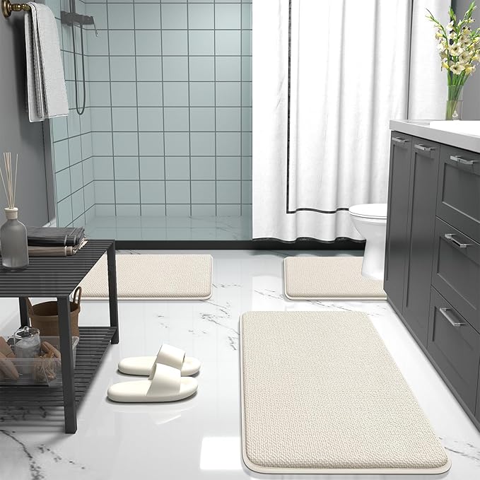 OLANLY Toilet Rugs U-Shaped 24x20, Extra Soft Absorbent Thick Memory Foam Contour Bathroom Rugs, Dry Quickly, Machine Washable, Non-Slip Toilet Bath Mat, Home Decor Accessories, Ivory