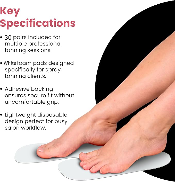 Professional 30Pairs Spray Tan Feet Pads - Disposable Foam Feet Protectors for Tanning Hygienic & Comfortable Feet for Spray Tanning - Spray Tan Foot Covers for Tanning Tent (White)