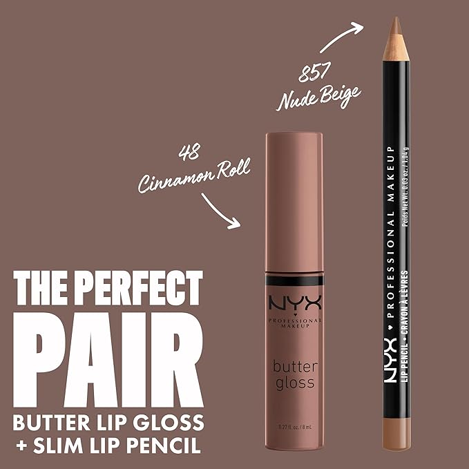 NYX PROFESSIONAL MAKEUP Butter Gloss Brown Sugar, Non-Sticky Lip Gloss - Cinnamon Roll (Grey Brown)