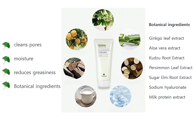 CHARMZONE Ginkgo Natural Cleansing Cream Makeup Remover, Deep Facial Cleanser for All Skin Types, Gentle Hydrating Korean Cleanser with Ginkgo Leaf Extract, Non-Greasy Rinse-Off, 7.06 oz K-Beauty