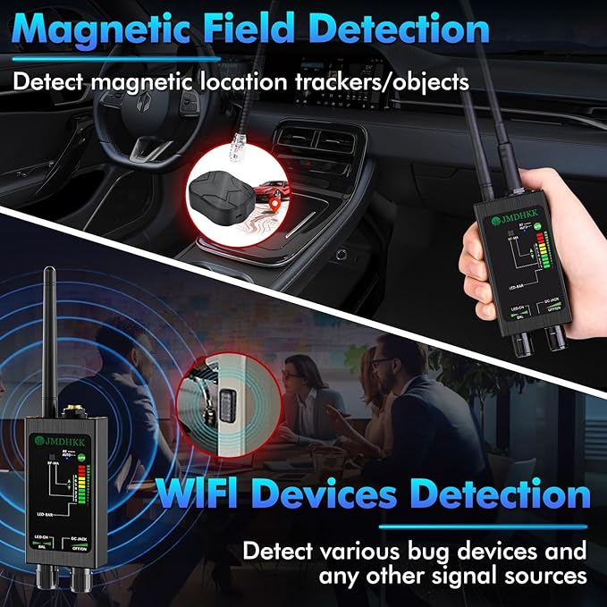 JMDHKK M8000 Hidden Camera Detector, Camera Finder,Bug Detector, Magnetic Tracker Detector, Portable Privacy Protection Device for Travel, Hotels, Vehicles, Offices, and Fitting Rooms (Black)