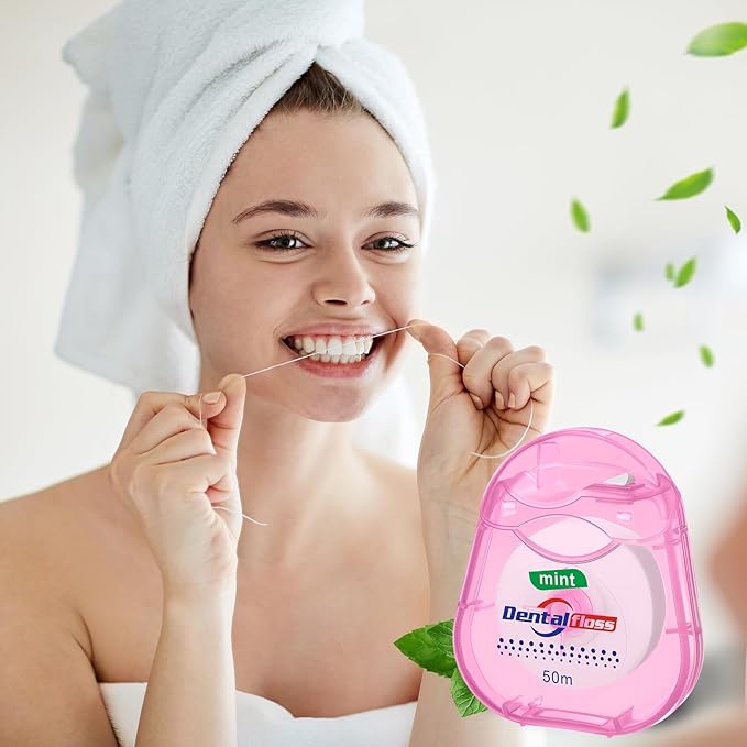 Geiserailie 96 Pack Dental Floss Bulk Mint Flavored Floss 50m Each Travel Dental String Oral Care for Teeth Protection(Teardrop Shaped Box)