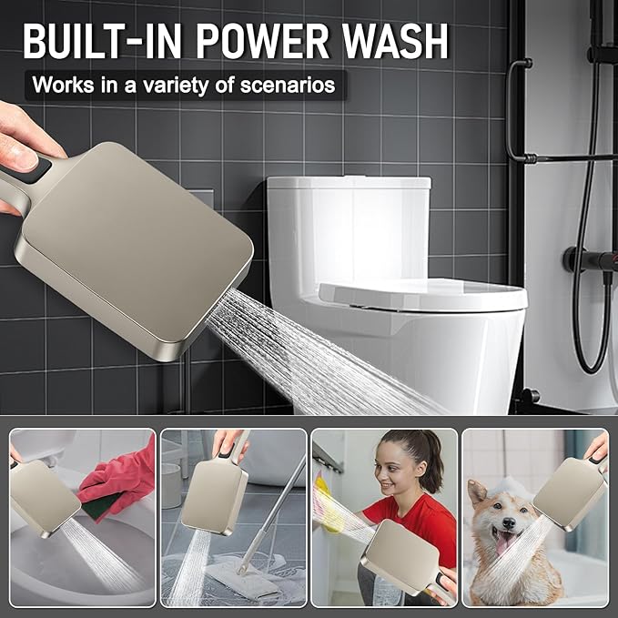 Iriber Thermostatic Shower System Wall Mount with Adjustable Water Flow Push Button Diverter,13 Inch Nickel Rectangle Rainfall Shower Head and Handheld,Brushed Nickel