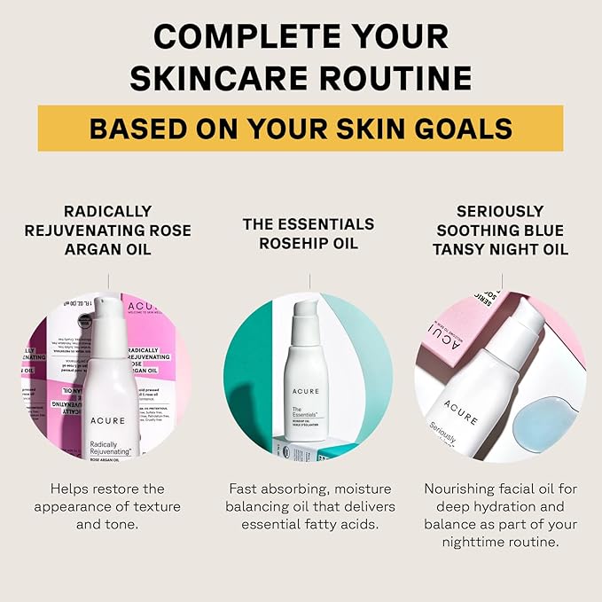 Acure Seriously Soothing Tansy Night Rose Oil - Soothes, Deep Hydrate & Moisturize Dry, Acne Prone, Sensitive Skin - Antioxidant Night Cream Serum Oil Blend with Blue Tansy & Rose - 100% Vegan, 1 oz