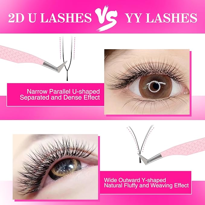 TDANCE U Lash Extensions 2D 3D 4D 5D UU Lash Fans Eyelash Extension U Shaped Natural Volume Lashes Extension Soft Matte Black Lashes(UU-2D-0.07-D,8-15mm)