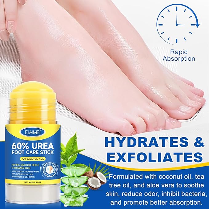 Urea Cream Stick 60% Plus 2% Salicylic Acid, Extra Strength Urea Foot Cream for Dry Cracked Heels, Callus Remover for Feet,Moisturizing Lotion for Hands, Knees,Elbows,Softens and Exfoliates Dead Skin