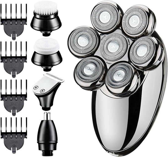 Head Shavers for Bald Men, 5-in-1 Electric Shaver, 7D Rotary Shaver, Wet/Dry Shaver, LED Display, Rechargeable Shaving Grooming Set, Suitable for Head and Face Shavers, IPX6 Waterproof