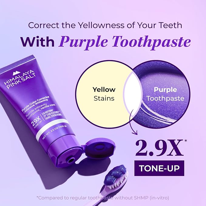 HIMALAYA PINKSALT Purple Toothpaste - Deep Stain Remover with Fluoride, Plaque Remover, Appropriate for Sensitive Teeth, Peroxide Free - Vanilla Mint, 3.5 oz (Pack of 3)