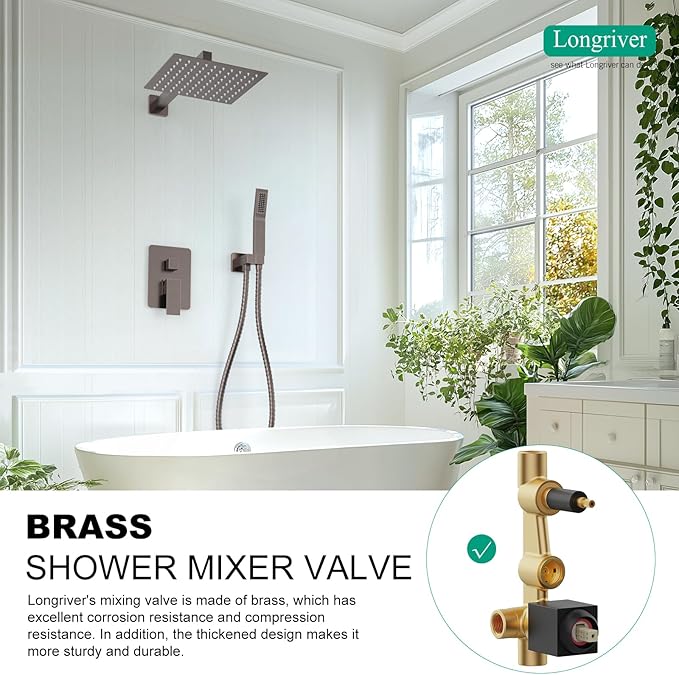Longriver Shower Faucet Set, Shower System Bathroom High Pressure 10 Inches Rainfall Shower Head with Handheld Spray, Wall Mounted Shower Fixtures with Shower Valve and Trim Kit, Oil Rubbed Bronze