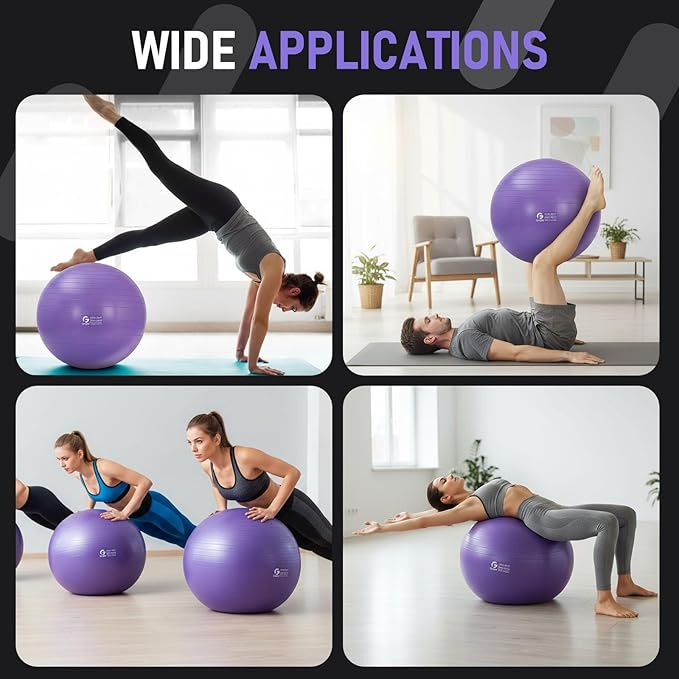 Gruper Yoga and Pilates Ball,4 Sizes Gym Ball for Fitness, Yoga, Workout, Pregnancy and Physical Therapy,Quick Pump Included,Great as Yoga Ball Chair for Office or Home Gym Equipment