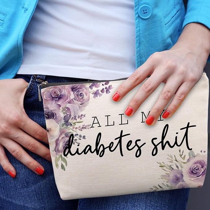 Lcoanriut Diabetes Care Funny Gifts for Women, Funny Diabetes Travel Case, Diabetes Care Gag Gifts Mothers Day Birthday Gifts for Women Grandma All My Diabetes Shit Diabetic Bags for Supplies