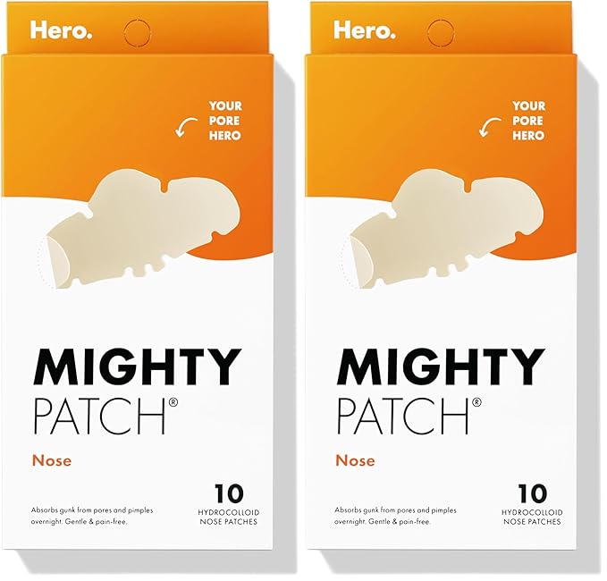 Mighty Patch Nose Pimple Patches from Hero Cosmetics, Large Hydrocolloid Pore Strips, Dermatologist Approved, Overnight, Pimple Stickers to Absorb Acne Nose Gunk, 10 Count (Pack of 2)