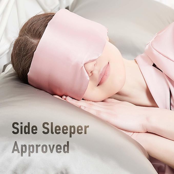 SOLZEK Silk Sleeping Mask Large Wrap-Around Blindfold with Adjustable Velcro Soft Blackout Eye Mask Women (Pink)