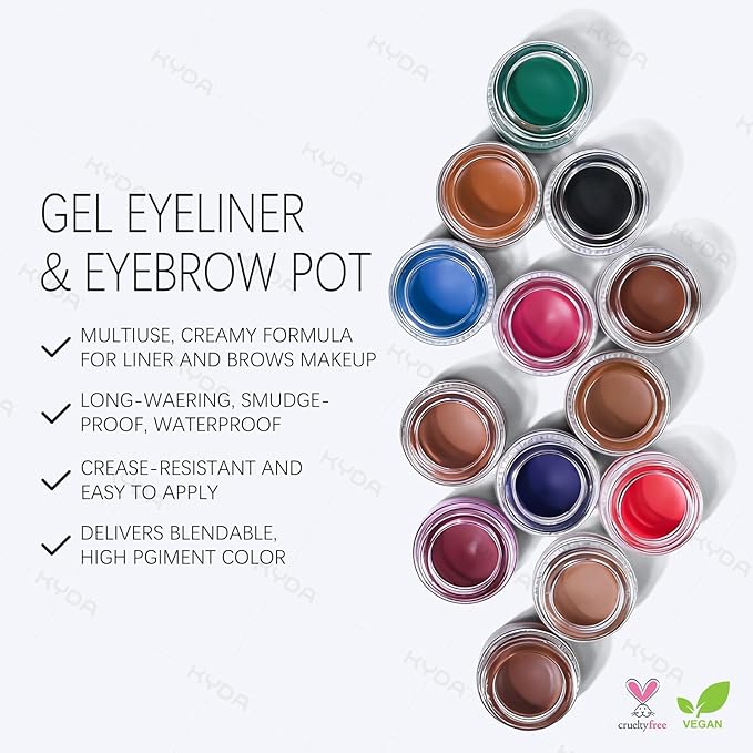 KYDA Brown Gel Eyeliner, Lasting Waterproof Cream Eyeliner & Eyebrow Makeup, High Pigment Smudge-proof Formula, Waterline Matte Eye Liner with Brush, Natural Brow Pomade Set, Auburn
