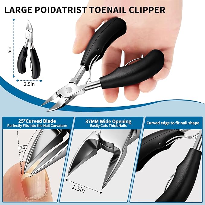 7-Piece Professional Stainless Steel Ingrown Toenail Removal Kit, Ingrown Toenail Treatment Set, Toenail Clippers for Thick Toenails, Heavy Duty Nail Clippers Tools for Adult Seniors Home Foot Care