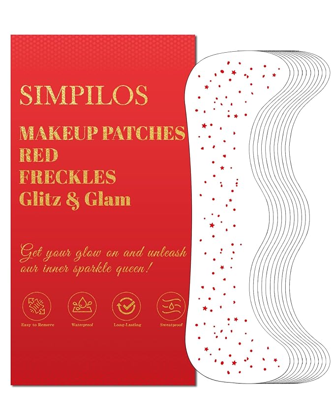 Red Glitter Freckles - Face Glitter Waterproof and Long-Lasting Body Glitter, Sparkle Makeup Patches for Festivals and Parties (RED - 8 Sheets)