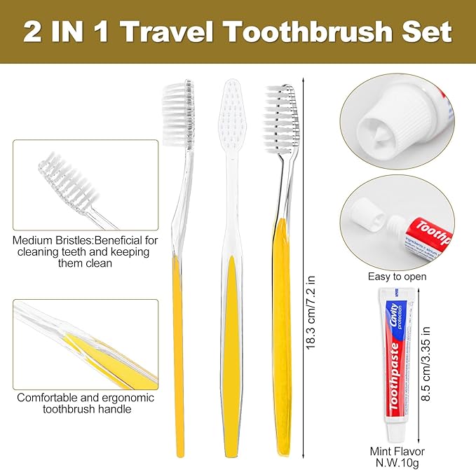 Disposable Toothbrushes with Toothpaste Individually Wrapped 5 Colors Bulk Toothbrush and Toothpaste 10g for Homeless,Shelter,Air Bnb/Hotel/Guest Apartment (100)