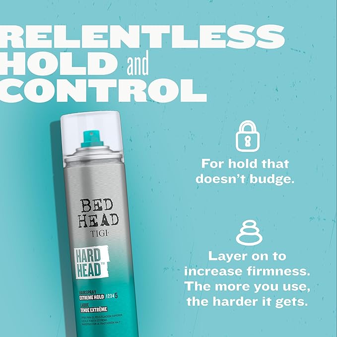 TIGI Bed Head Hard Head Hair Spray – Extra Strong Hold for All Day Style and All Hair Types, 11.7 oz