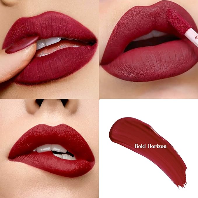 ilembane Deep Red Liquid Lipstick Matte Smudge Proof, Transfer Resistant Lip Color, Waterproof, Non-Transfer Formula (Bold Horizon)