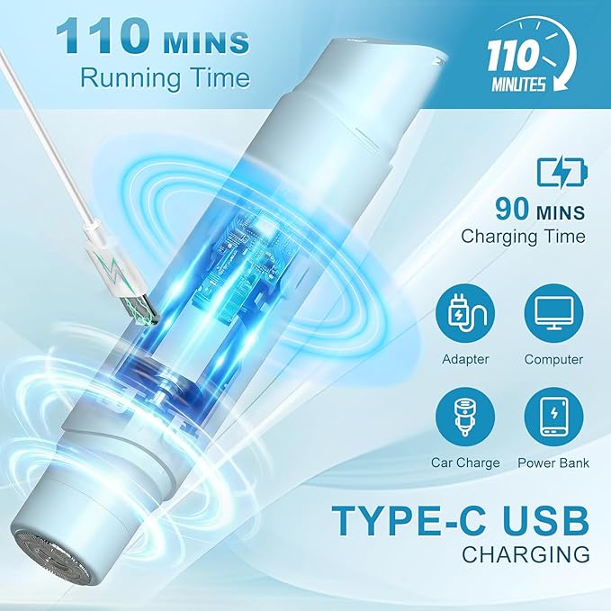 Bikini Trimmer for Women - 2 in 1 Electric Painless Razors for Women with Dual Heads, Waterproof Pubic Hair Groomer for Body Underarm Leg Face, Rechargeable Compact Travel Shaver