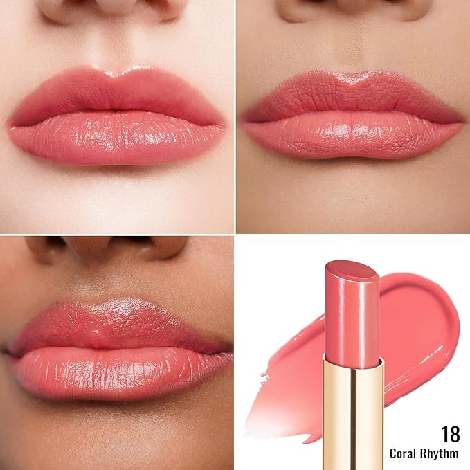 Oulac Shine Orange Lipstick for Women, 2 in 1 Glossy Coral Orange Tinted Lip Balm, Hydrating Lipstick for Dry Lips, Moisture Shine Juicy Finish Vegan 2.2g/0.07oz (18)