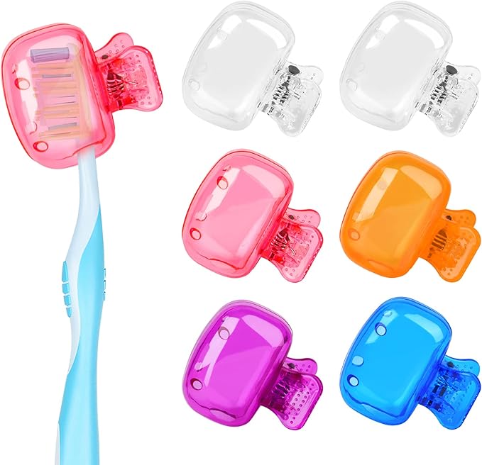 6 Pack Toothbrush Covers Portable Toothbrush Protector Coverings Clips Travel Protector Plastic Brush Pod Protection Clip Case Tooth Brush Covers for Kids Bathroom Home Travel Supplies