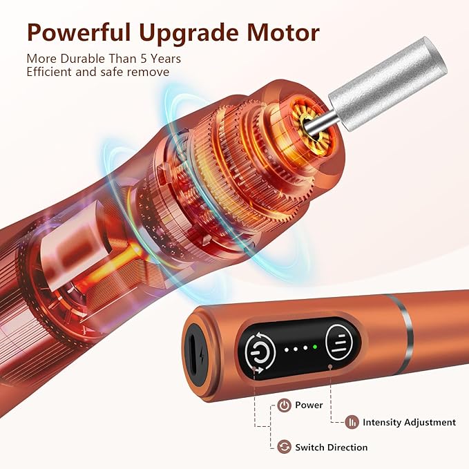 Cordless Nail Drill Electric Rechargeable File Kit, Professional Efile Acrylic Gel Nail Polish Remover Pedicure Manicure Machine Portable Set with 11 Bits 56 Sanding Bands (Orange)